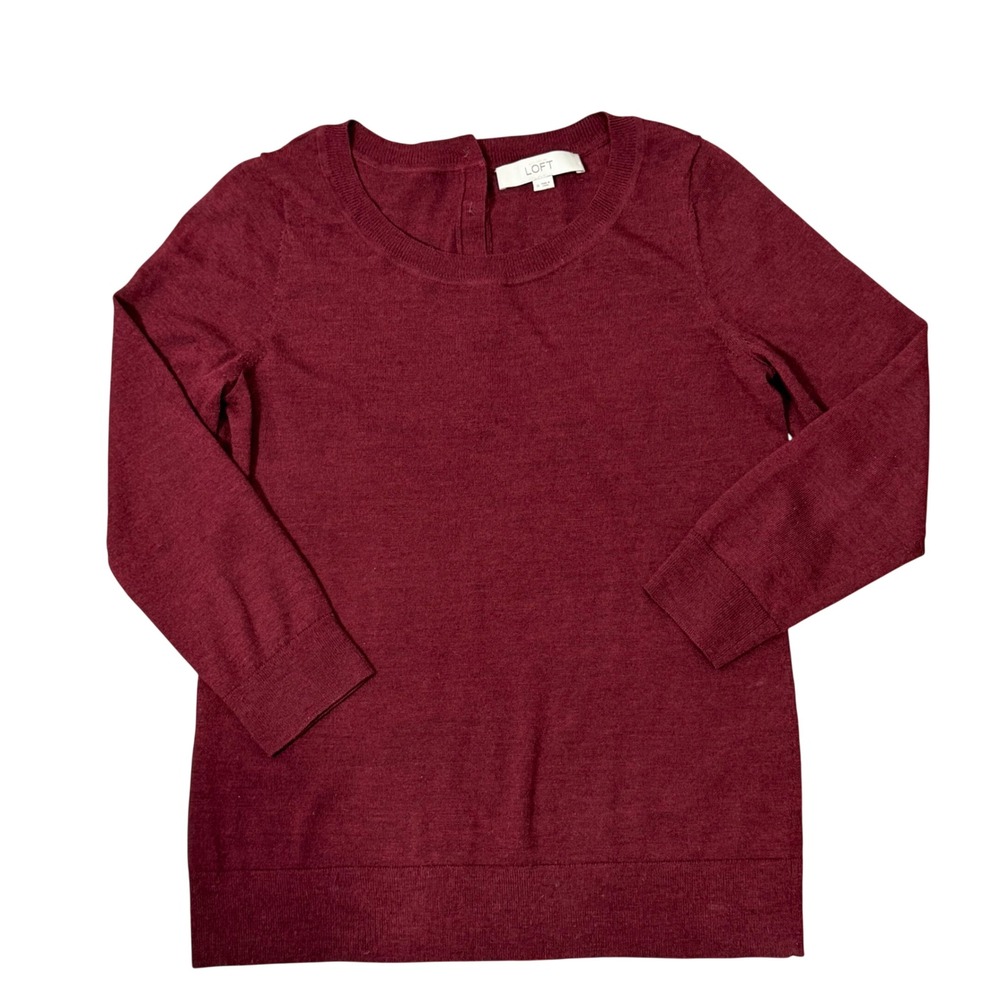 LOFT Wool Blend Minimalist Fall Sweater (M) Button Detail 3/4 Sleeve Office